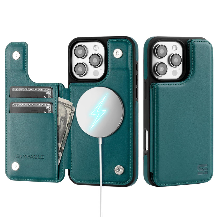 SkyEagle Compatible with Magsafe for iPhone 16 Pro Max Wallet Case with Card Holder,Women Men Phone Case PU Leather Kickstand Flip Protective Cover C