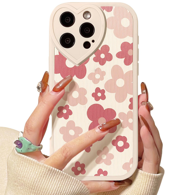 Lovmooful Compatible for iPhone 16 Pro Case Cute Flower Floral with Love Lens Bumper Protector for Girls Women Soft TPU Shockproof Protective Girly f