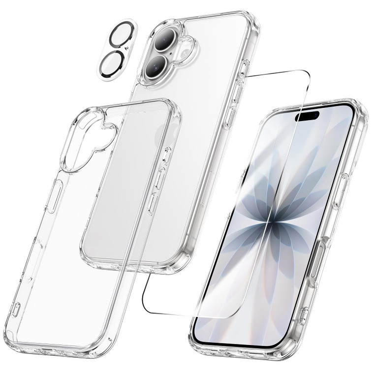 Maxdara for iPhone 17 Case Clear, [3 in 1] with Front Tempered Glass Screen Protector & Camera Lens Protector & Anti-Yellowing Shockproof Cover for i