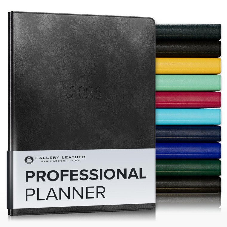 Gallery Leather Professional Weekly Monthly Planner 2026, Elegantly Bound Calendar Planner and Notebook with Stylish Gold-Gilded Page Edges, 12 Month