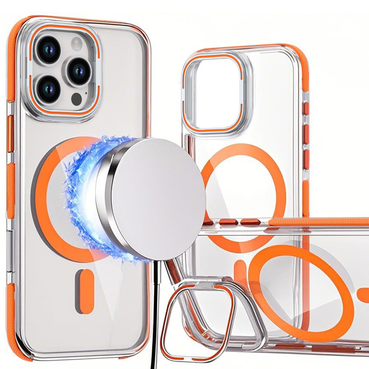 CCSmall for Apple iPhone 16 Pro Case Clear with Camera Lens Ring Stand for Girls Women, Compatible with MagSafe Crystal Anti-Yellowing Transparent Ca