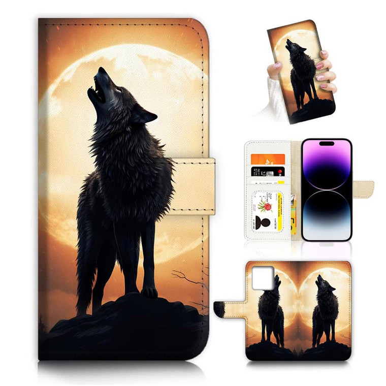 for iPhone 16 Pro, Designed Flip Wallet Phone Case Cover, A26878 Moon Wolf