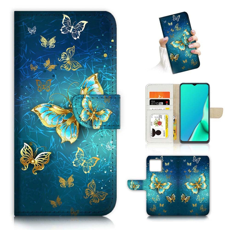 for iPhone 16 Pro, Designed Flip Wallet Phone Case Cover, A23018 Blue Butterfly 23018