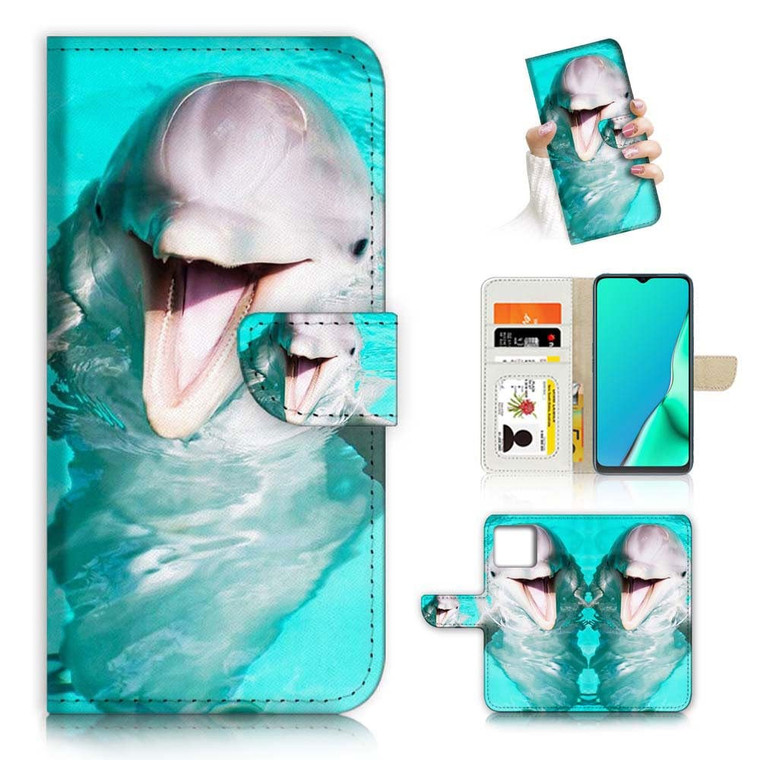 for iPhone 16 Pro, Designed Flip Wallet Phone Case Cover, A23017 Smiling Dolphin 23017