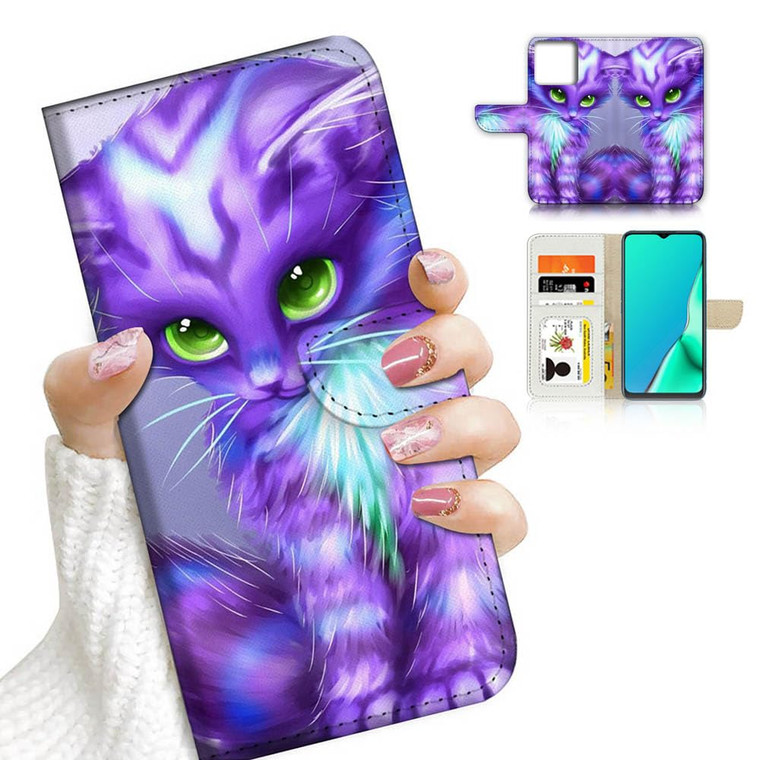 for iPhone 16 Pro, Designed Flip Wallet Phone Case Cover, A23238 Purple Kitten Cat 23238