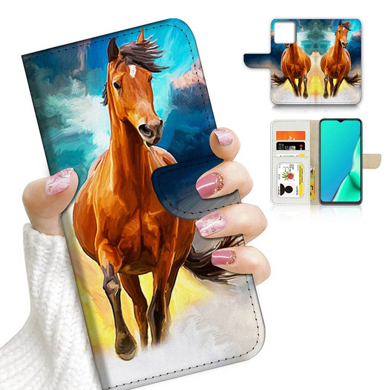 for iPhone 16 Pro, Designed Flip Wallet Phone Case Cover, A23241 Brown Running Horse 23241
