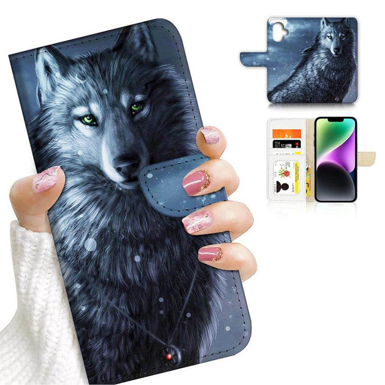 for iPhone 16, Designed Flip Wallet Phone Case Cover, A31014 Wolf