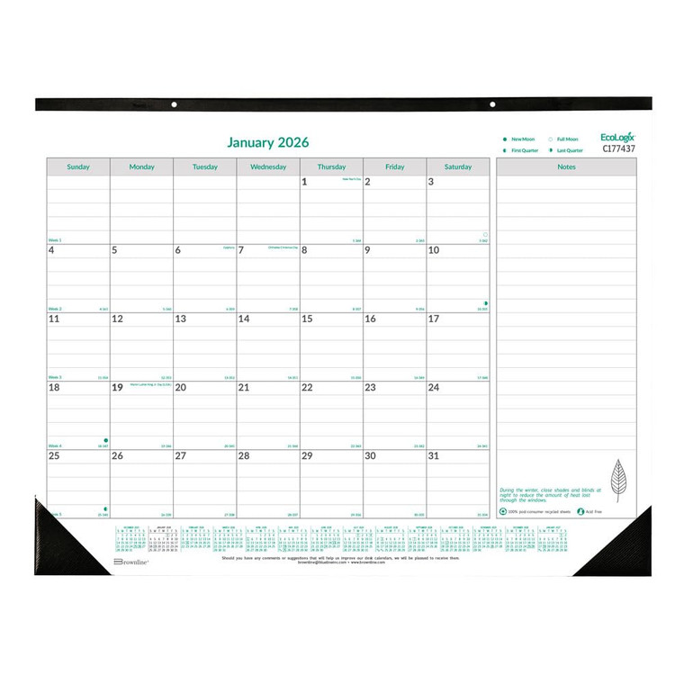 Brownline® 2026 EcoLogix® Monthly Desk Pad Calendar, 12 Months, January to December, 22" x 17", Recycled (C177437-26)
