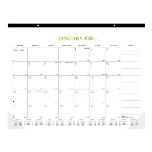 Blueline® 2026 Gold Collection Monthly Desk Pad Calendar, 12 Months, January to December, 22" x 17", Classic Gold (C199003-26)