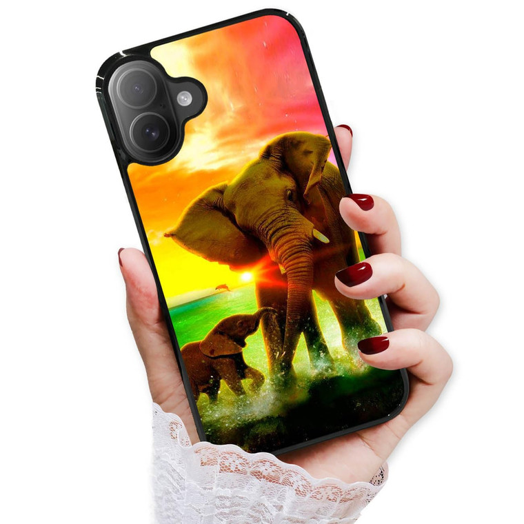 AjourTek for iPhone 16 Plus, Durable Protective Soft Back Case Phone Cover, HOT12353 Elephant Family