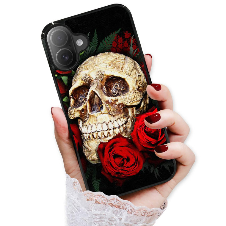 AjourTek for iPhone 16 Plus, Durable Protective Soft Back Case Phone Cover, HOT12455 Gothic Rose Skull 12455