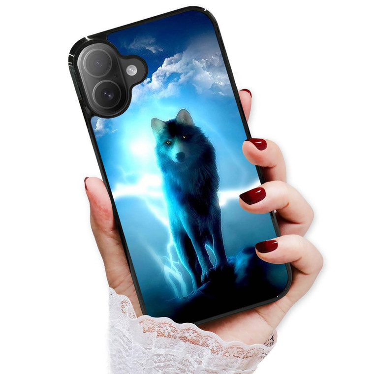for iPhone 16 Plus, Durable Protective Soft Back Case Phone Cover, HOT12317 Moon Light Night Wolf 12317