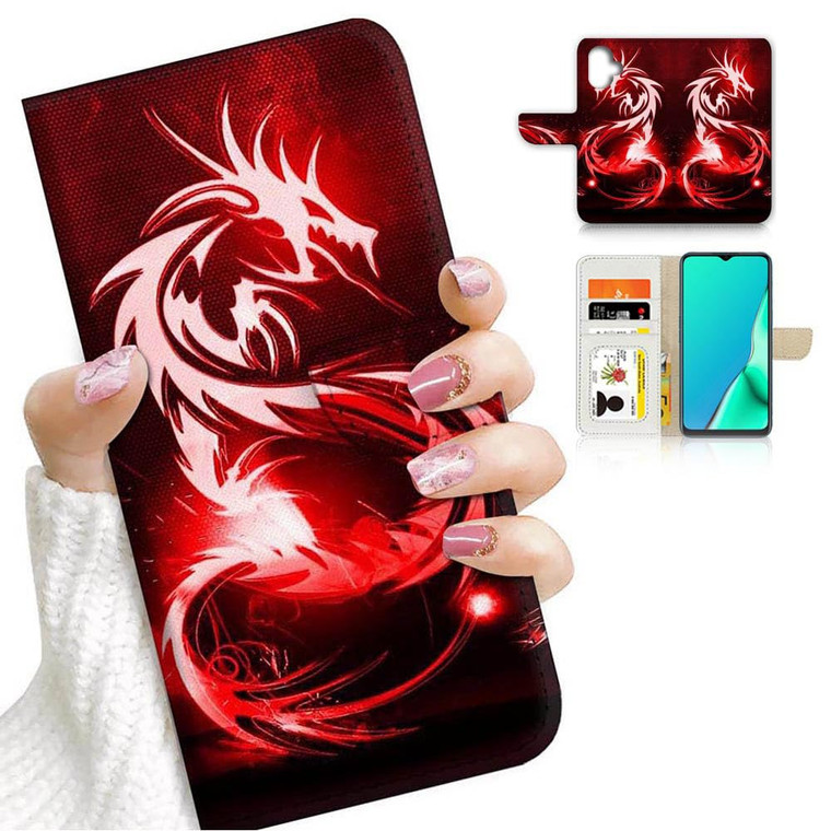 AJOURTEK for iPhone 16 Plus, Designed Flip Wallet Phone Case Cover, A24317 Red Dragon