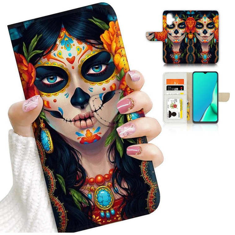 AJOURTEK for iPhone 16 Plus, Designed Flip Wallet Phone Case Cover, A24261 Day of Dead Sugar Skull 24261