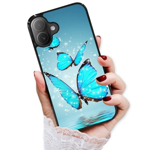 AjourTek for iPhone 16, Durable Protective Soft Back Case Phone Cover, HOT12285 Blue Butterfly