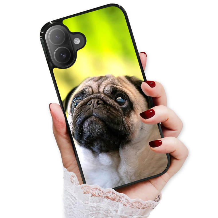 for iPhone 16, Durable Protective Soft Back Case Phone Cover, HOT12790 Baby Puppy Dog Pug 12790