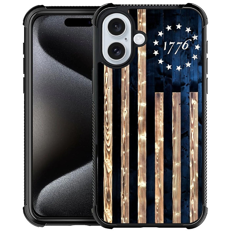DAIZAG Compatible with iPhone 16 Plus Case,All-Round Protection Shockproof Anti-Scratches TPU Cover,Cases for Man Woman-We The People 1776 Wooden Ame