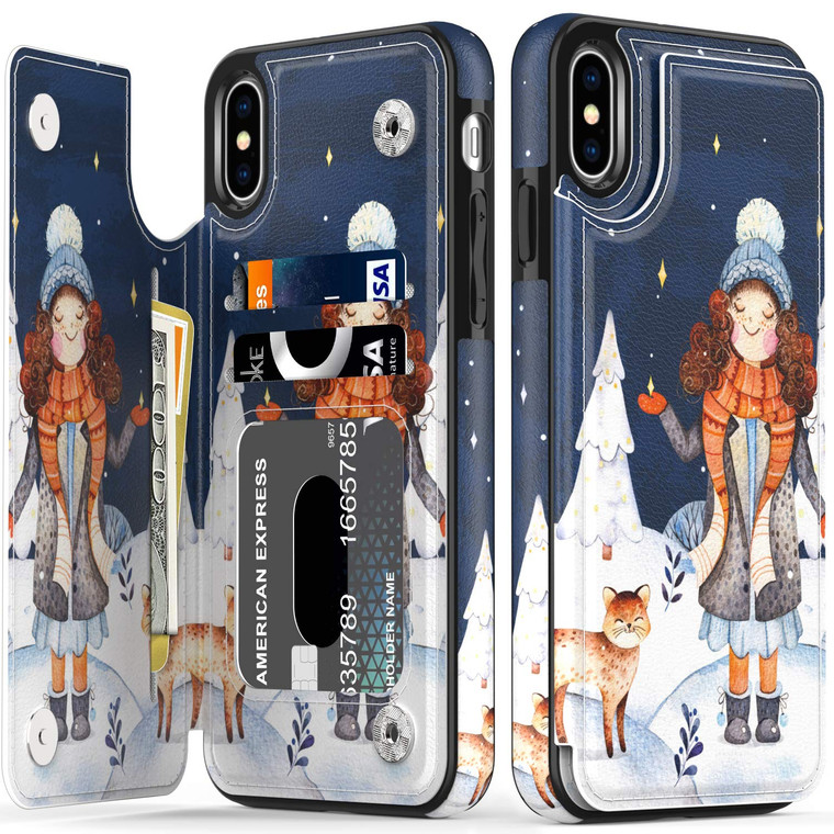 LETO for iPhone Xs Max Case,Leather Wallet Case with Fashionable Flower Designs for Girls Women,Flip Folio Cover with Card Slots Kickstand,Protective