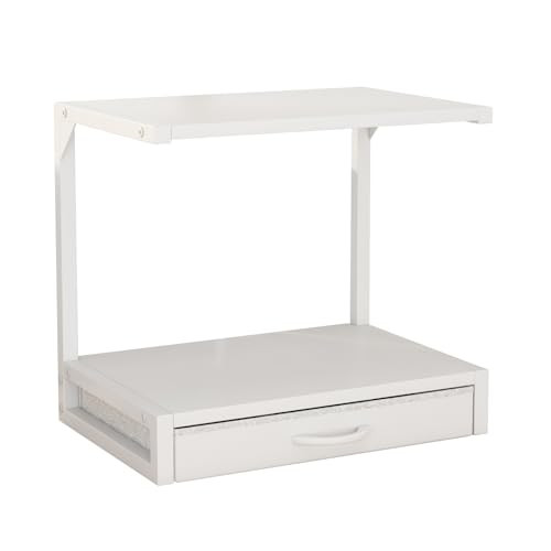 METYERRY 2-Tier Desktop Printer Stand and Storage Shelf, Home Office Desk with Fabric Drawer, Organizer for 3D Printer, Fax Machine, Scanner, Compact