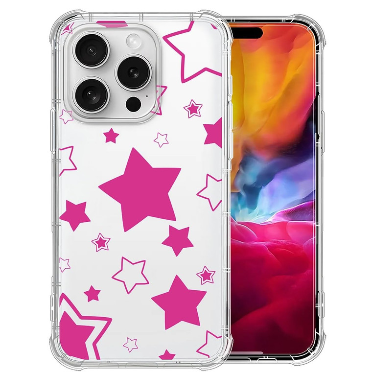 Yuning419 Compatible with iPhone 16 Pro Max Case,Soft TPU Transparent Shockproof Protective Cover Clear Case for iPhone 16 Pro Max,Cute Pink Stars