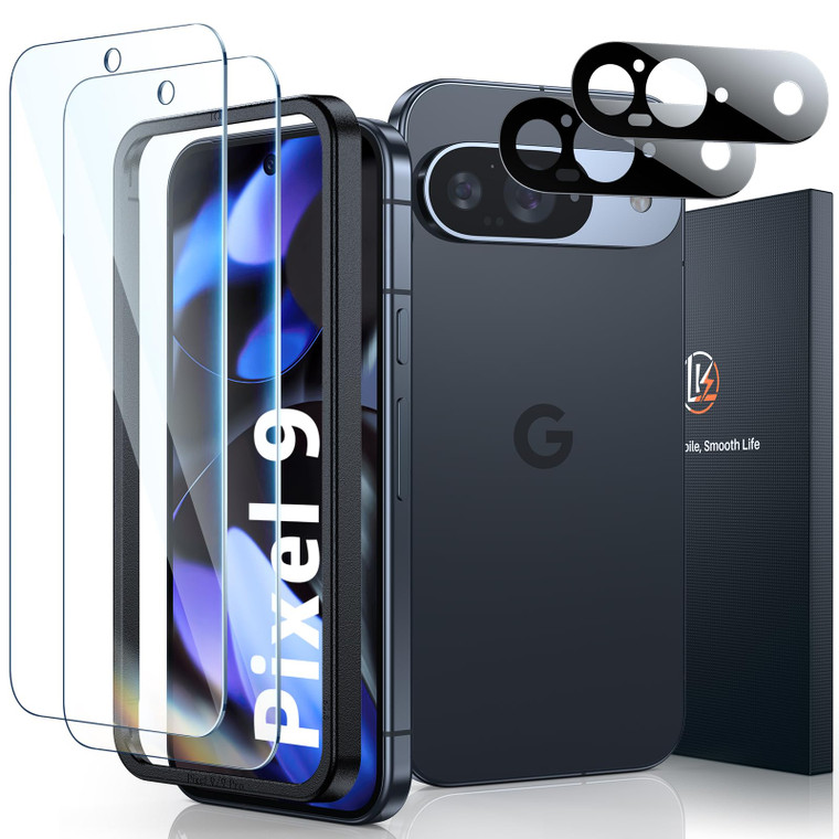 LK 2 Pack for Google Pixel 9 Screen Protector with 2 Pack Camera Lens Protector, HD Ultra-thin, 9H Hardness Tempered Glass Screen Protector for Pixel
