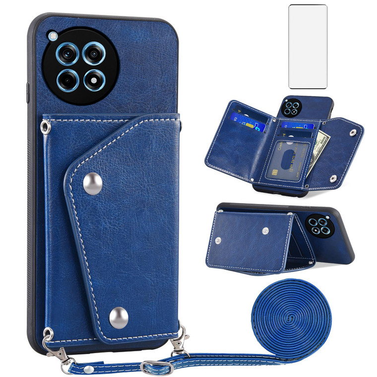 Asuwish Phone Case for OnePlus 12R 5G/Ace 3 2024 Wallet Cover with Tempered Glass Screen Protector Credit Card Holder Crossbody Strap Stand Leather C