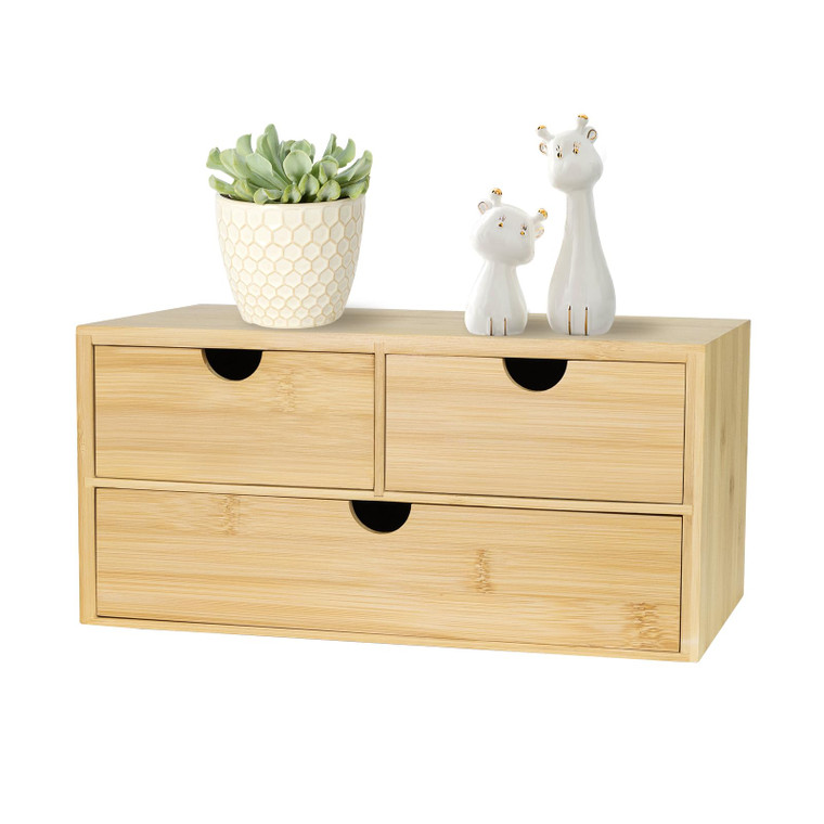 SeekElegant Bamboo Desk Organizer, Desktop Organizer with 3 Drawer, Tabletop Storage Organization Box for Bills, Countertop, Home Office Supplies