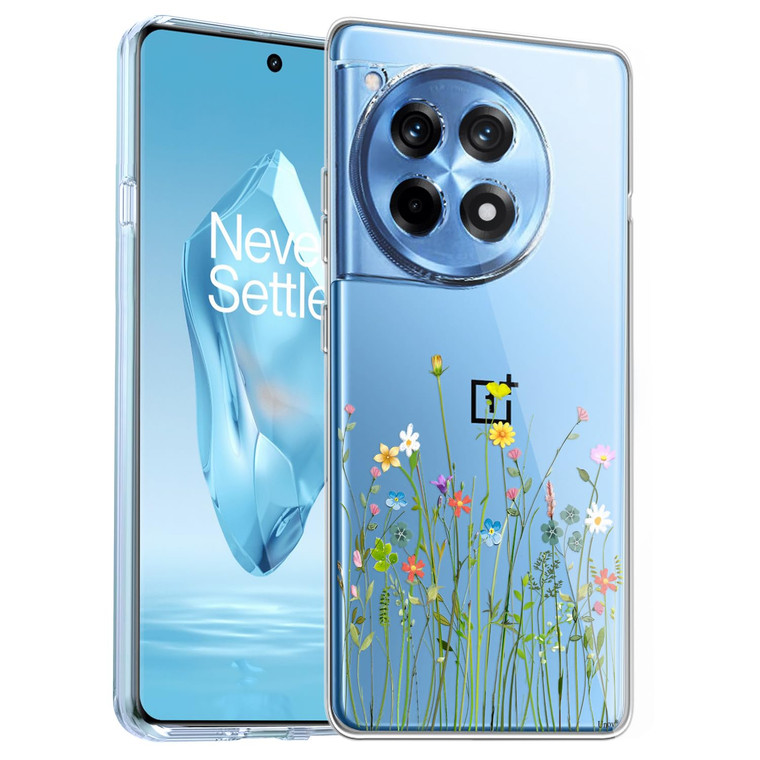 Unov Case Compatible with OnePlus 12R 5G Clear with Design Soft TPU Shock Absorption Slim Embossed Pattern Protective Back Cover Case 6.78 inch (Flow