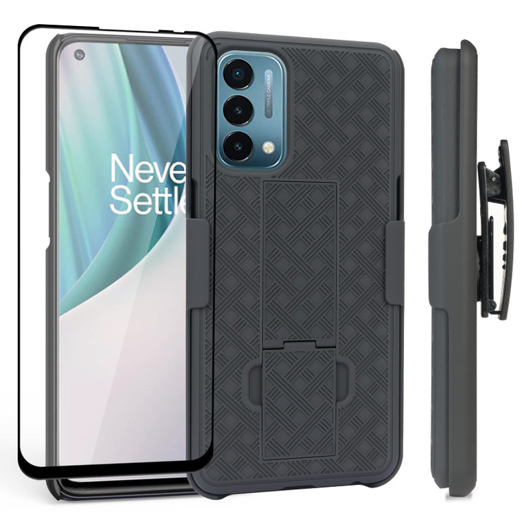 Ailiber Compatible with OnePlus Nord N200 5G Case, OnePlus Nord N200 Holster with Screen Protector, Swivel Belt Clip, Kickstand Holder, Slim Shockpro