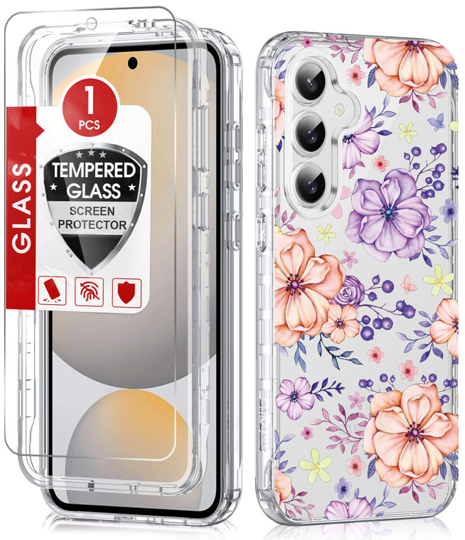 LeYi for Galaxy S24 FE 5G Case [??? ??? ??? ??]: S24FE Phone Case with Glass Screen Protector, Full Body Protective Rugged Shockproof Cute Girly Wome