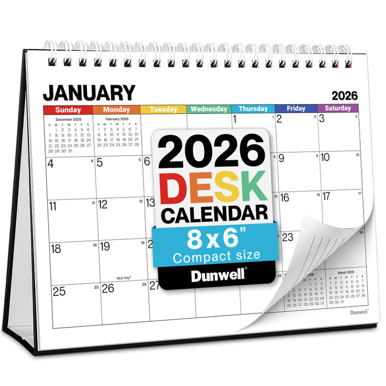 Dunwell 8x6" Small Standing Desk Calendar 2026 (Colorful), Use Jan to Dec 2026, Small Office Desktop Monthly Calendar for Early Planning & Organizati