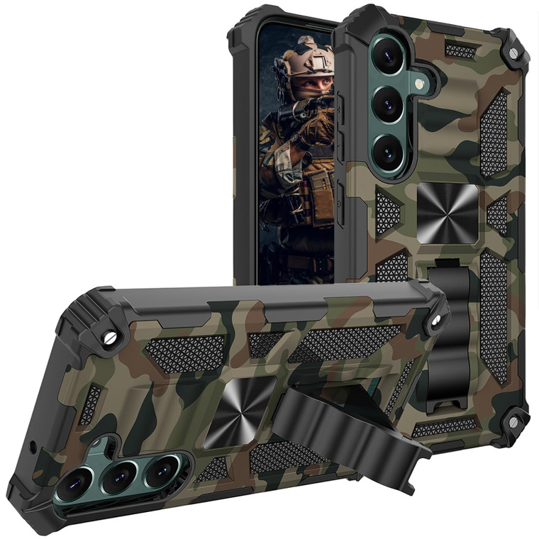 Ephoou Camouflage Case for Samsung Galaxy S24 FE 6.7" with Magnetic Kickstand, Military Grade Heavy Duty Shockproof Protection Cover for Samsung Gala
