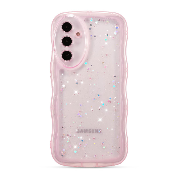 ZTOFERA for Samsung Galaxy A16 4G/5G Case 6.7",Cute Curly Wave Case with Star Glitter,Clear Shiny Bling Soft TPU Shockproof Phone Protective Cover fo