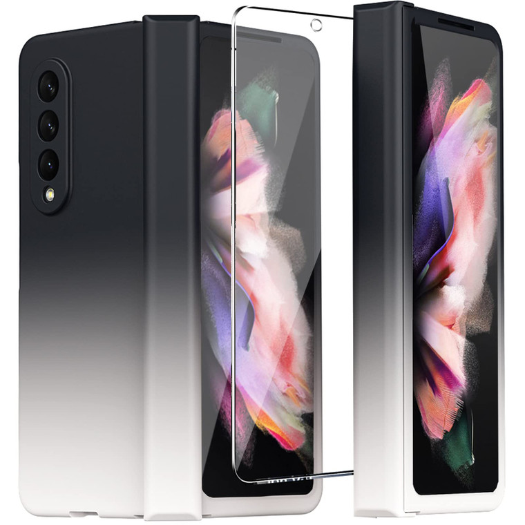 Ninki Compatible Samsung Galaxy Z Fold 3 Case with Hinge Protection & Front Screen Protector, Blue & Red Colorful Protective Cover for Galaxy Z Fold