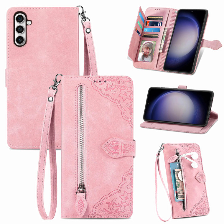 Furiet Wallet Case for Samsung Galaxy A16 5G/4G with Wrist Strap Lanyard, Flower Pattern Zipper Pocket PU Leather Flip Card Holder Cell Accessories F