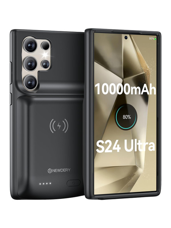 NEWDERY Battery Case for Samsung S24 Ultra,10000mAh Qi Wireless Charging, 18W Fast Recharging, Portable Rechargeable Charger Case Battery Pack for Ga