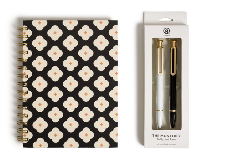 U Brands Abstract Terracotta Floral Spiral Journal with 2 Ballpoint Pens