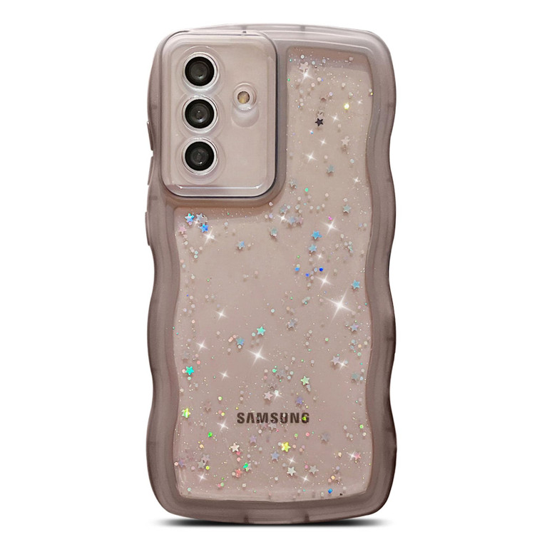 LYQZDT for Samsung Galaxy S24 FE Case 6.7" Glitter Clear Bling Shiny Star Sequin Transparent Matte Cute Curly Wavy Non-Slip Camera Lens Protect Soft