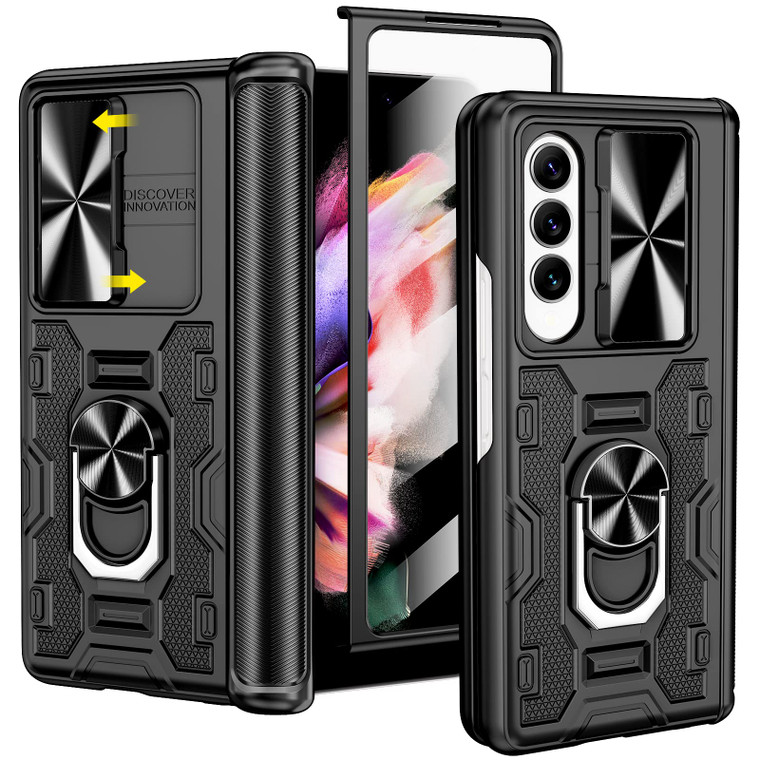 VEGO for Galaxy Z Fold 3 Case with Camera Cover, Hinge Protection Case with Front Screen Protector & 360°Ring Magnetic Kickstand Protective Armor Cov