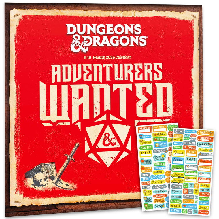 Dungeons and Dragons Calendar 2026 - Deluxe 2026 Dungeons & Dragons Wall Calendar Bundle with Over 100 Reminder Stickers (Role Playing Game Gifts, Of