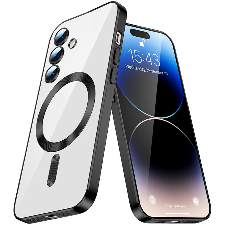 MEMAXELUS Magnetic Case for Samsung Galaxy S24 FE Case, [Magnetic Charging] Camera Lens 360° Shockproof Protection Clear TPU Phone Case Bumper Thin C