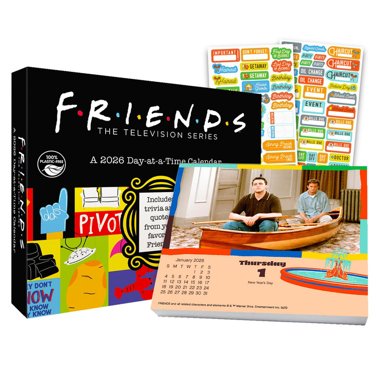 Friends 2026 Calendar, Box Edition Bundle - Deluxe 2026 Friends TV Show Day to Day Box Calendar with Over 100 Reminder Stickers (Central Perk Gifts,