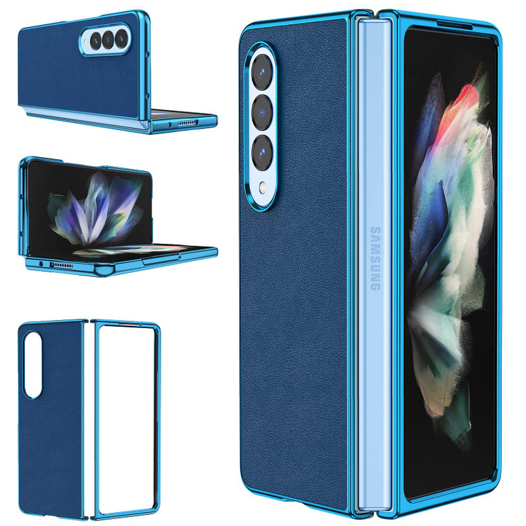 MATEPROX Compatible with Samsung Galaxy Z Fold 4 Case, Lightweight Slim Thin Protective Phone Case Cover with Non-Slip Leather Back Electroplated Fra