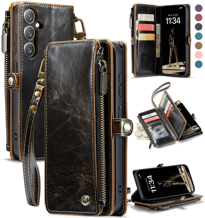 Defencase Compatible with Galaxy A16 5G Case Wallet with RFID Blocking Card Holder for Women and Men, PU Leather Magnetic Snap Flip Zipper Strap Wall