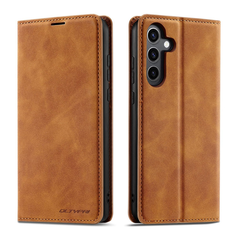 QLTYPRI Case for Samsung Galaxy S24 FE, Premium PU Leather Cover TPU Bumper with Card Holder Kickstand Hidden Magnetic Adsorption Shockproof Flip Wal