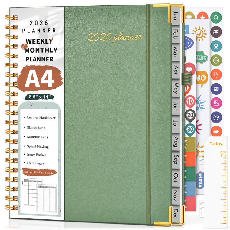 2026 Planner, Weekly and Monthly Calendar Planner from January 2026 - December 2026, 8.5" x 11" Hardcover Leather Hourly Appointment Book with Tabs,