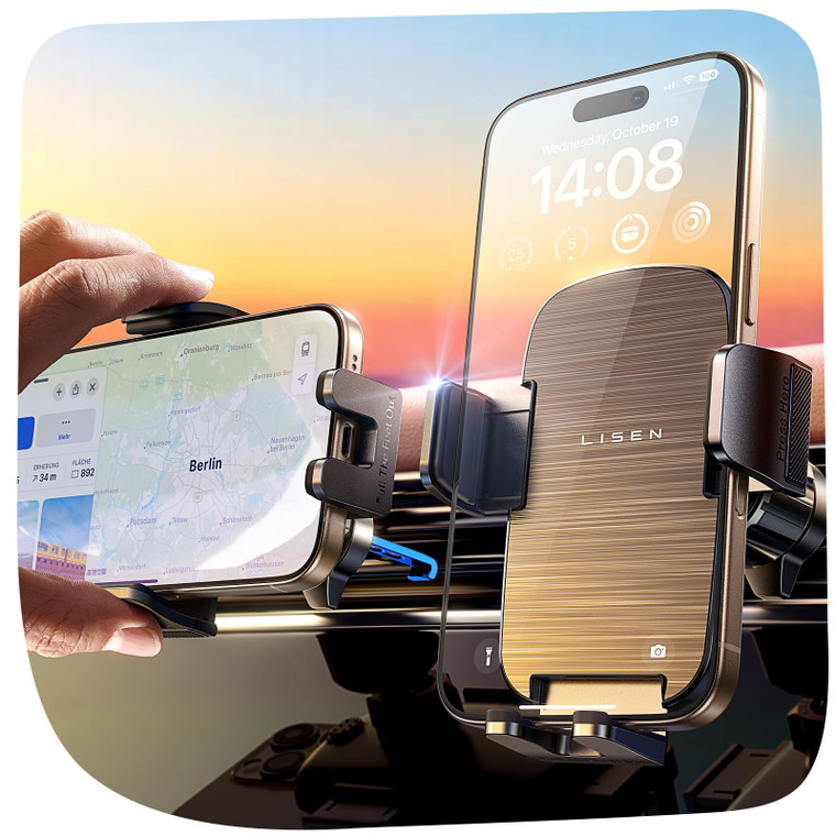 LISEN Phone Holders for Your Car Vent [Military Stable], Universal Car Phone Holder Mount with Metal Air Vent Clip Cell Phone Car Mount for iPhone 16