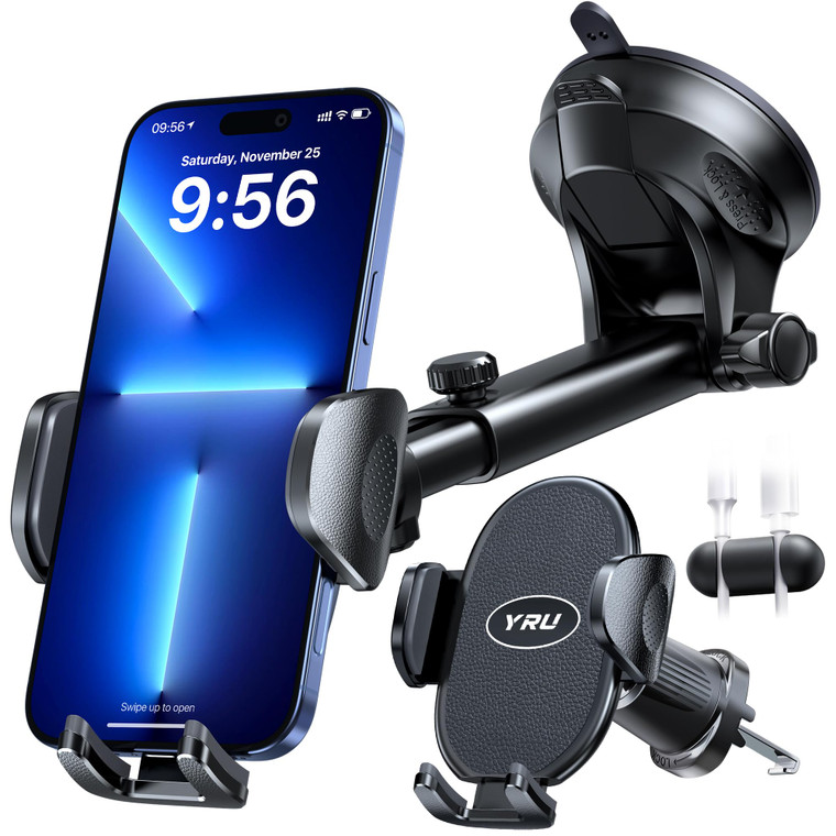 YRU Upgraded Universal Car Phone Holder Mount?360°Rotatable & Strong Suction? Cell Phone Car Dashboard Windshield Phone Holder Dash Vent Stand for iP