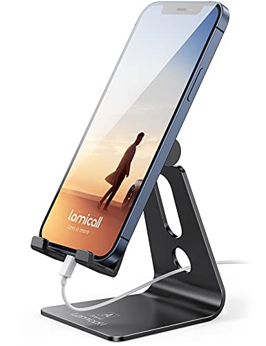 Lamicall Adjustable Cell Phone Stand, Desk Phone Holder, Cradle, Dock, Compatible with iPhone 17 16 15 14 Air Plus Pro Pro Max 13 12 X XS, 4-8" Phone