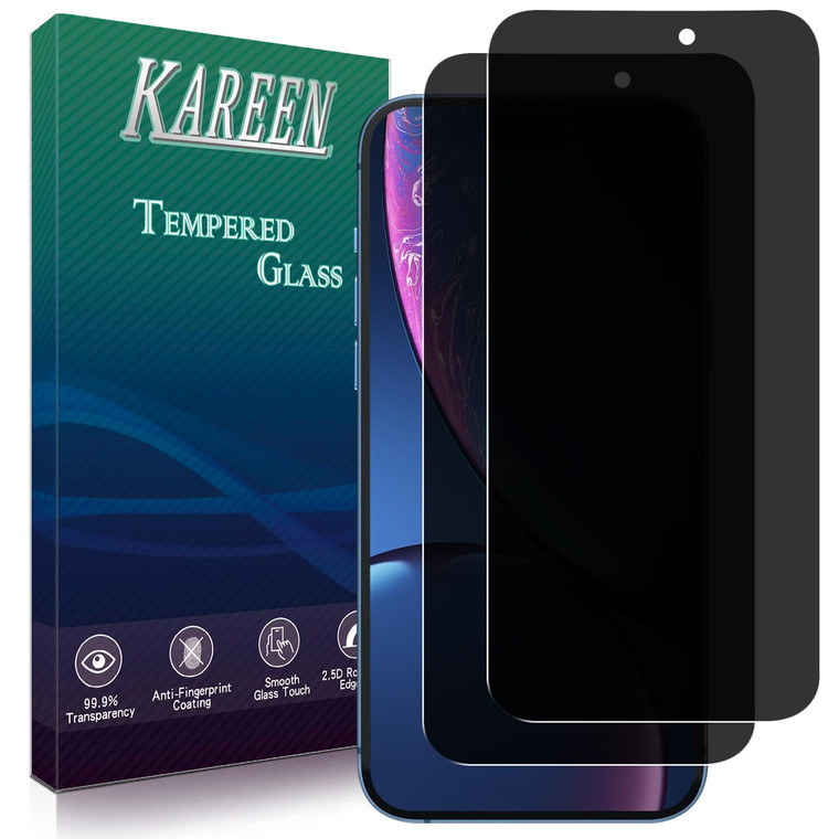 KAREEN 2 Pack Privacy Screen Protector for iPhone 16 Pro Max 6.9-Inch Anti Spy Private Tempered Glass Film, 9H Hardness, Anti Scratch, Bubble Free, E